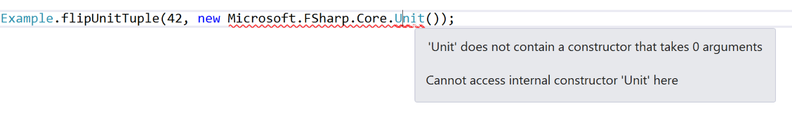 Screenshot of Visual Studio error message when trying to construct a unit type