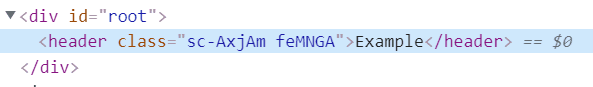 A screenshot showing the header element has been given a random class called 'sc-AxjAm feMNGA'