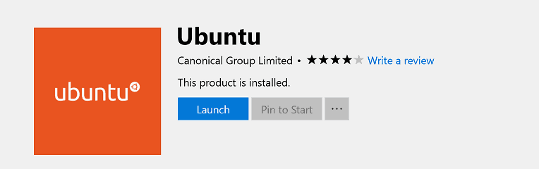 Screenshot of Ubuntu installed in the Microsoft Store
