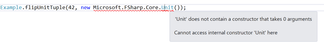 Screenshot of Visual Studio error message when trying to construct a unit type